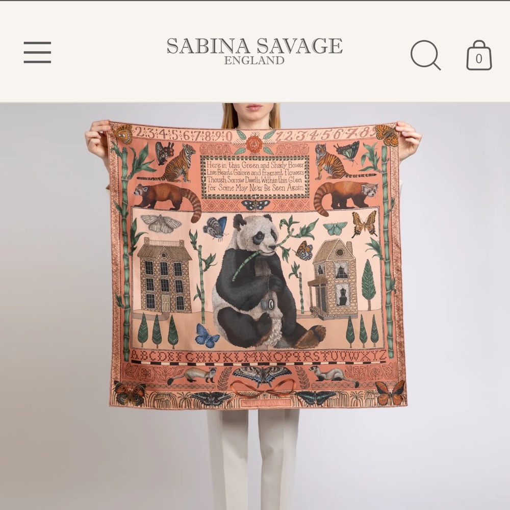 Sabina Savage Butterfly Panda silk scarf - Picture 5 of 7